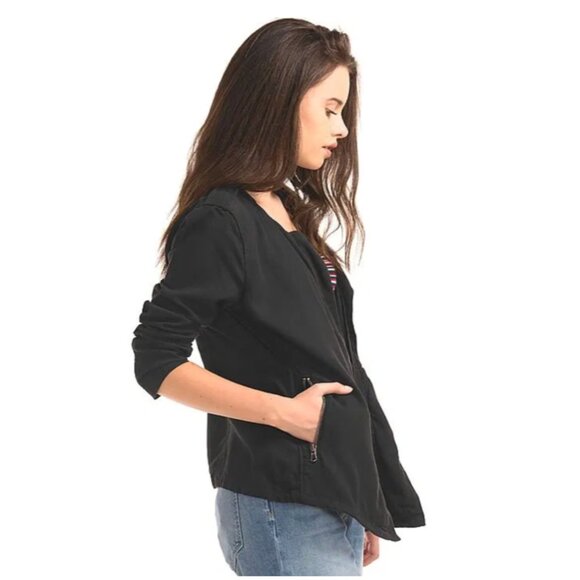 GAP Women Black Tencel Moto Jacket size M - Picture 4 of 15